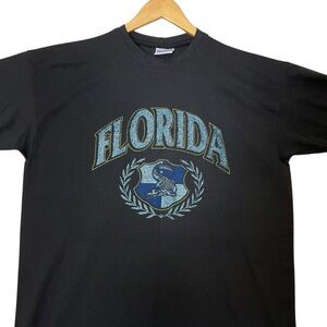 vtg DECOSPORT OS T Shirt Florida Gators Graphic Black Alligator Sparkly Blue USA